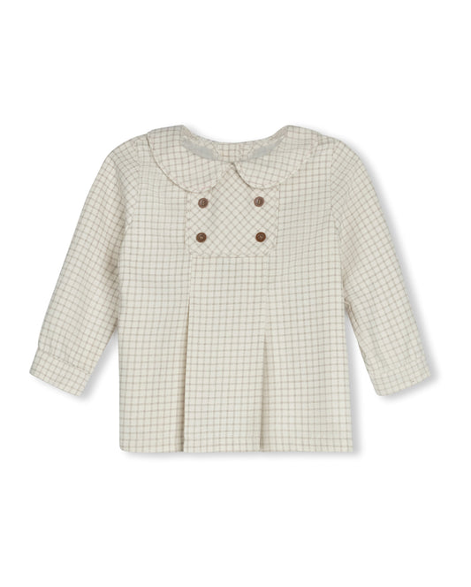 ONE CHILD CREAM PLAID DOUBLE BREASTED COLLAR BLOUSE
