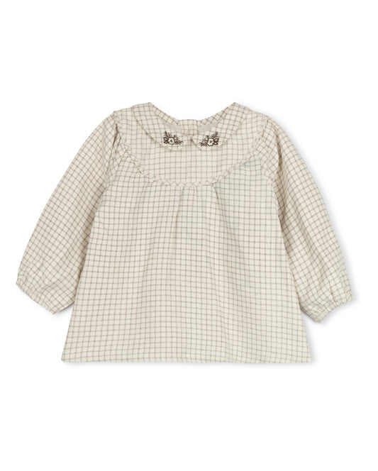 ONE CHILD CREAM PLAID COLLAR BLOUSE
