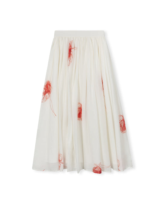 TUSTELLO IVORY ROSE SKETCH ACCORDIAN PLEAT SKIRT