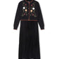 TUSTELLO BLACK EMBROIDERED FLOWER CARDIGAN SLIP DRESS SET