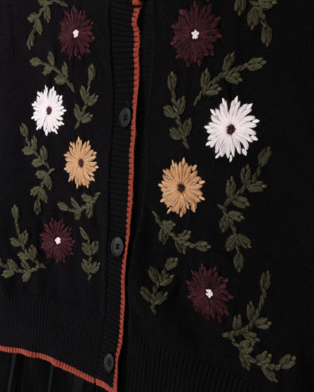 TUSTELLO BLACK EMBROIDERED FLOWER CARDIGAN SLIP DRESS SET