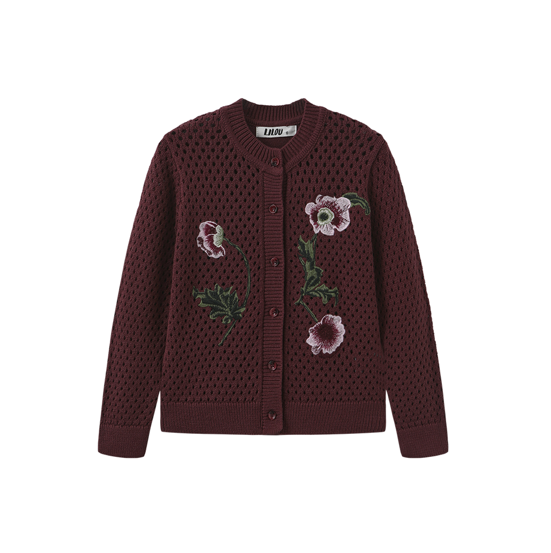 LILOU WINE POINTELLE CARDIGAN