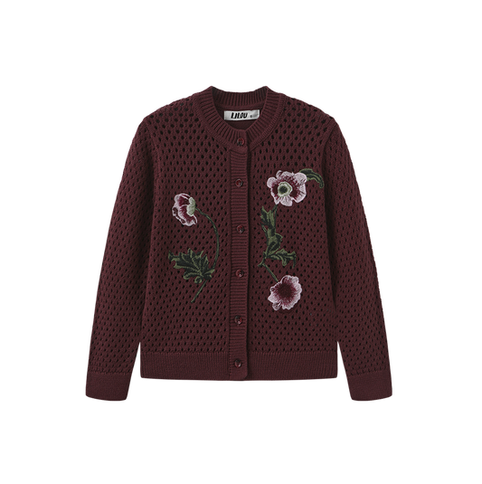 LILOU WINE POINTELLE CARDIGAN
