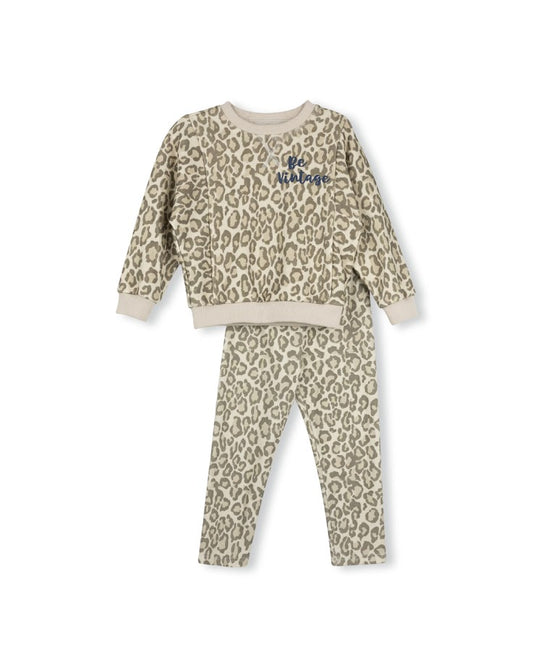 PHIL AND PHOEBE LEOPARD/NAVY WORDED SWEATSHIRT SET