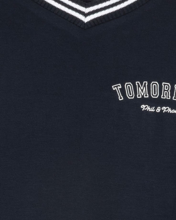 PHIL AND PHOEBE NAVY VARSITY WORDED SWEATSHIRT DRESS
