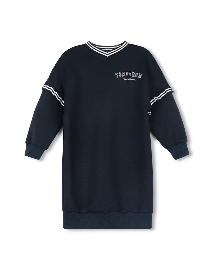 PHIL AND PHOEBE NAVY VARSITY WORDED SWEATSHIRT DRESS