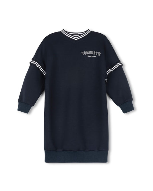 PHIL AND PHOEBE NAVY VARSITY WORDED SWEATSHIRT DRESS