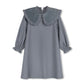LILOU BLUE POPLIN RUFFLE TRIM COLLAR DRESS