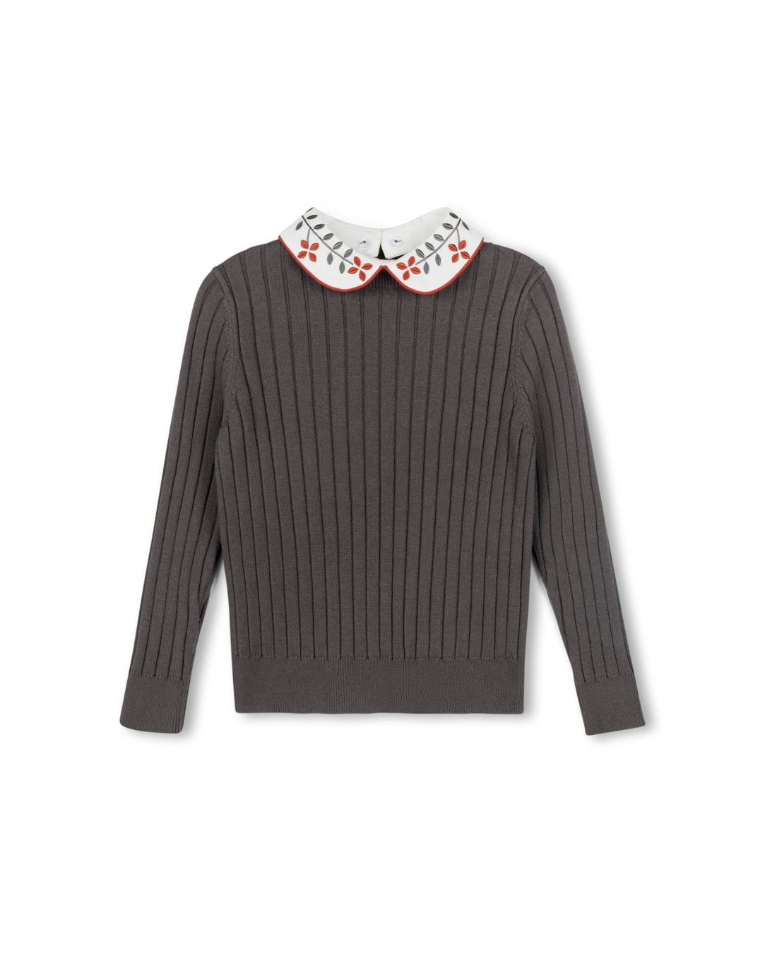 ONE CHILD CHARCOAL RIBBED KNIT COLLAR SWEATER