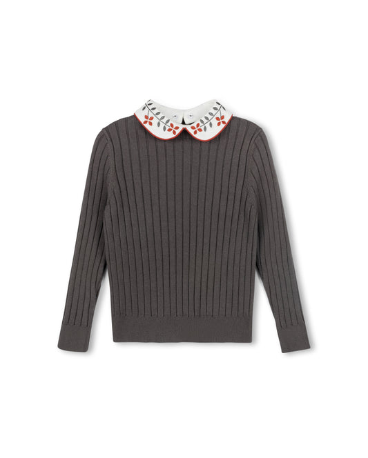ONE CHILD CHARCOAL RIBBED KNIT COLLAR SWEATER