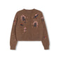 ONE CHILD BROWN FLOWER EMBROIDERED KNIT CARDIGAN