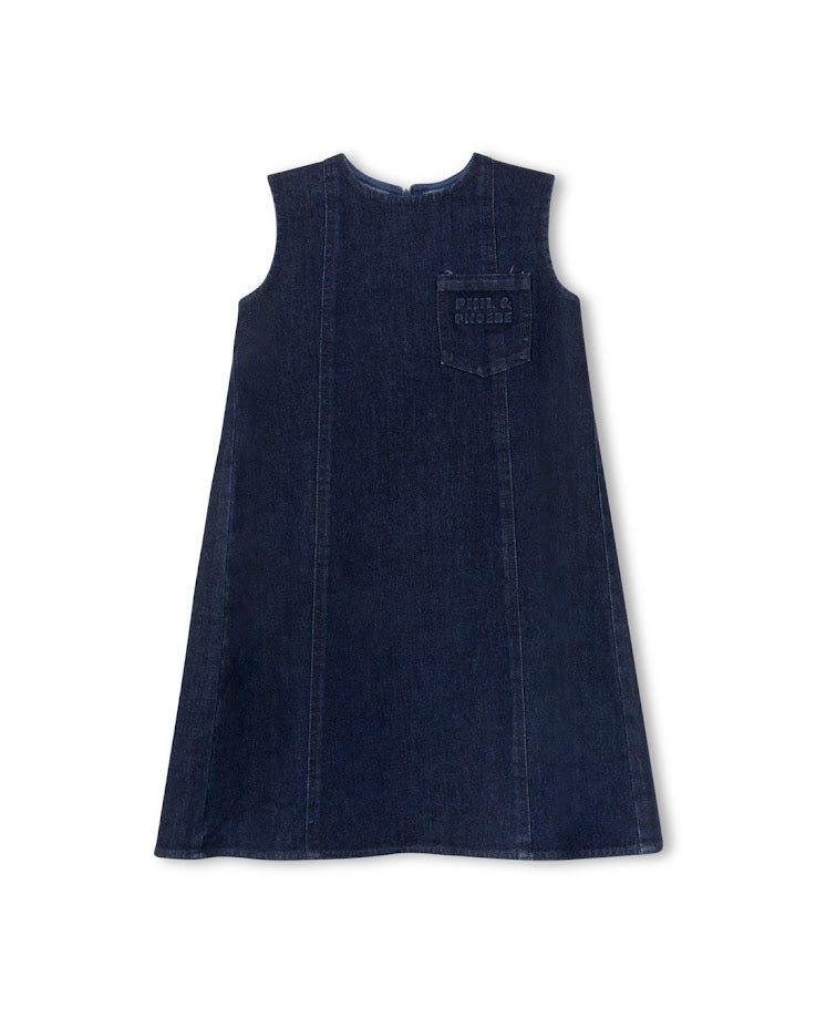 PHIL AND PHOEBE MID BLUE DENIM LOGO EMBOSSED POCKET JUMPER