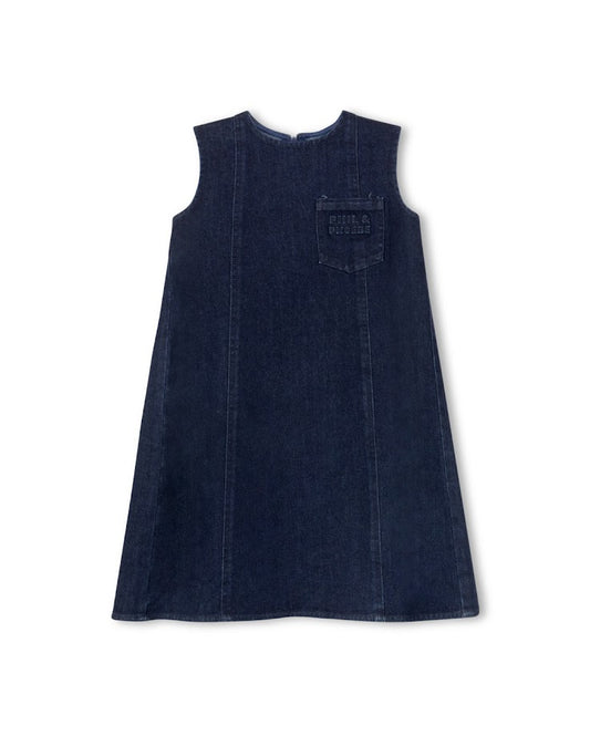 PHIL AND PHOEBE MID BLUE DENIM LOGO EMBOSSED POCKET JUMPER