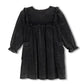 PHIL AND PHOEBE BLACK CORDUROY RUFFLE TRIM POCKET DRESS
