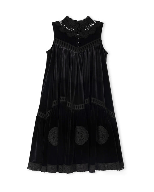 LILOU BLACK VELOUR LACE COLLAR DRESS
