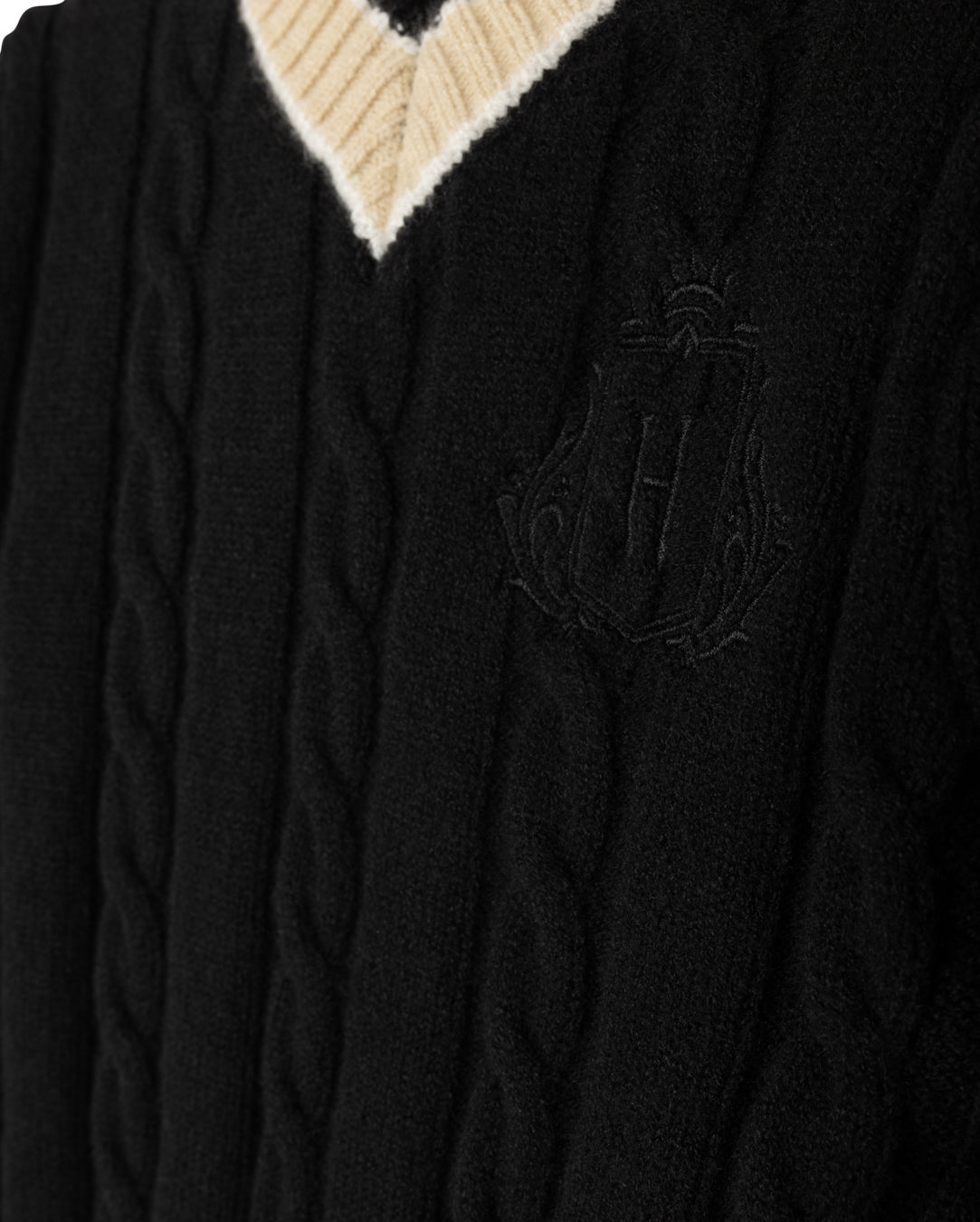 HARPER JAMES BLACK CHUNKY CABLE KNIT EMBLEM SWEATER SET