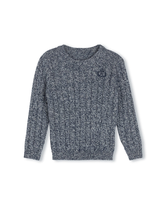 HARPER JAMES NAVY MARLED CABLE KNIT SWEATER