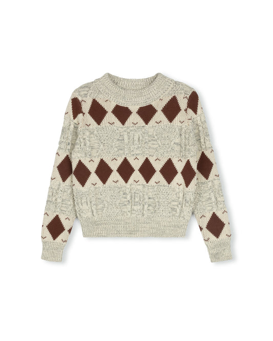 HARPER JAMES GREY DIAMOND DESIGN CABLE KNIT SWEATER