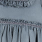 LILOU BLUE TAFFETA TIERED RUFFLE TRIM DRESS