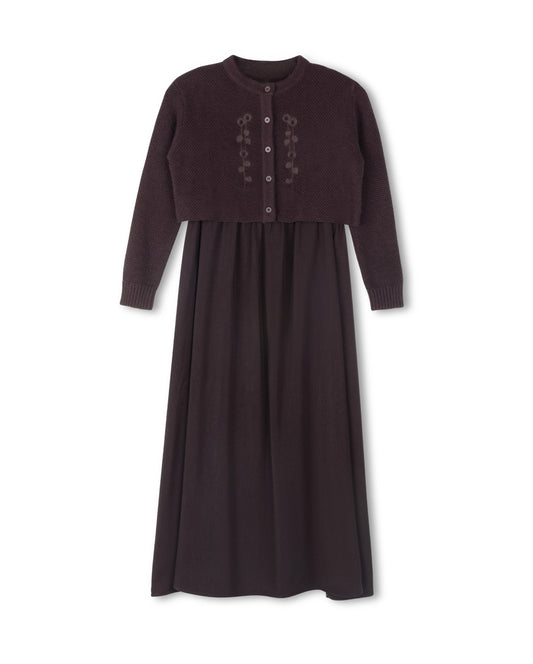 LILOU PLUM EMBROIDERED CARDIGAN MAXI DRESS SET