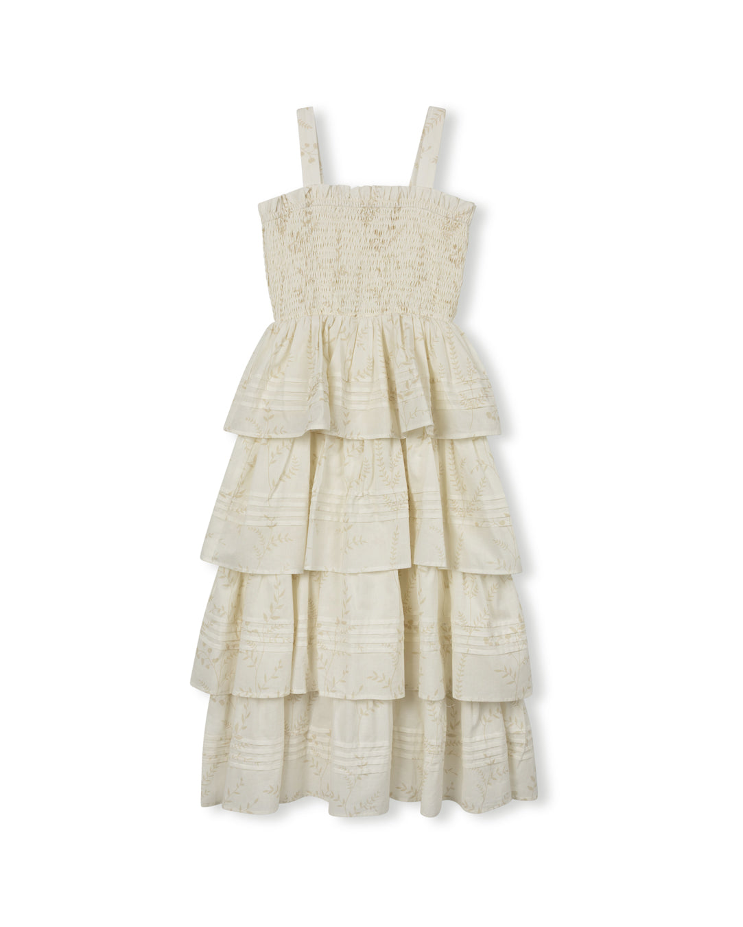 LILOU CREAM FLORAL SMOCK TIERED MAXI DRESS