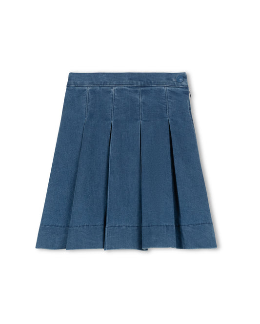 CABANA DENIM PLEATED BUTTON WAIST SKIRT