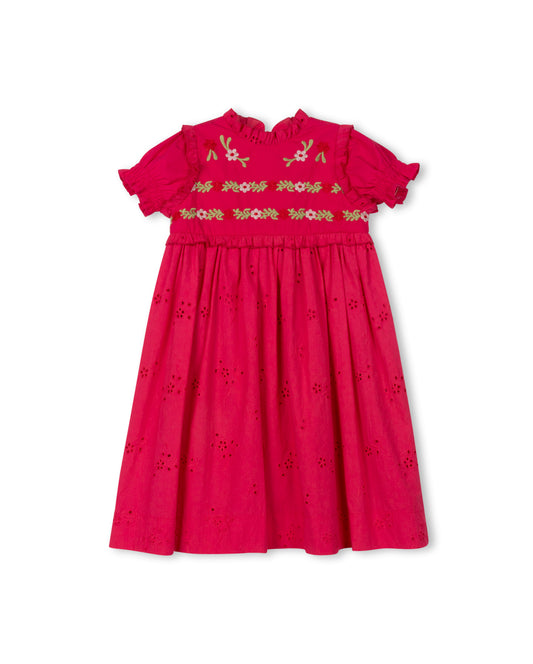 PAPILLON FUCHSIA EYELET EMBROIDERED DRESS