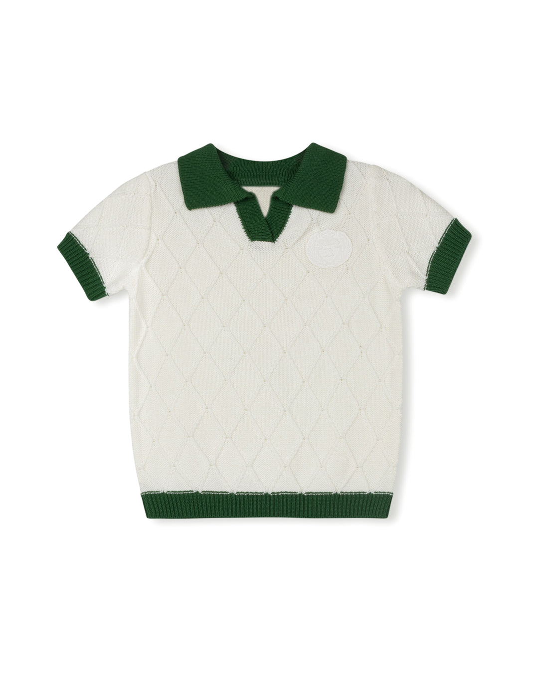 ONE CHILD WHITE DIAMOND PRINT COLLAR SWEATER