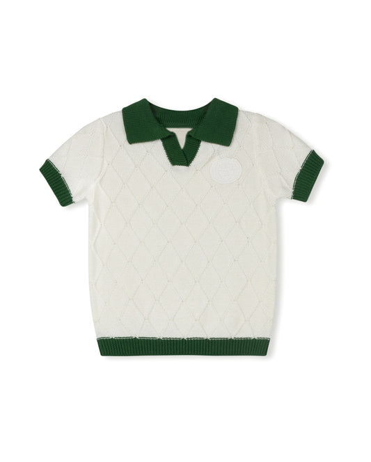 ONE CHILD WHITE DIAMOND PRINT COLLAR SWEATER