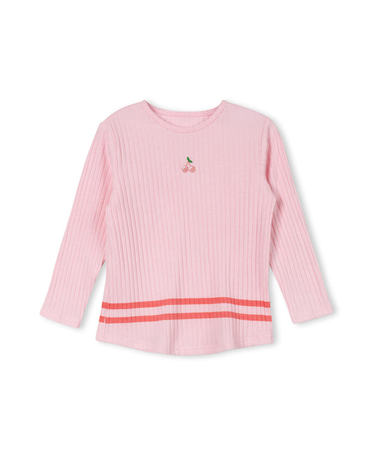 CABANA PINK STRIPED HEM RIBBED T-SHIRT