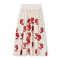 MALLORY AND MERLOT IVORY/RED EMBROIDERED MIDI SKIRT