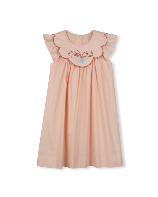 LILOU PINK EMBROIDERED BOW BIB DRESS