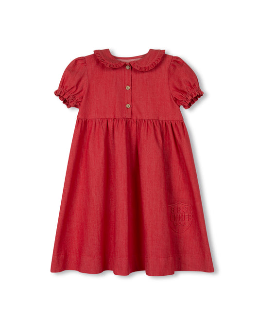 HELLO YELLOW RED DENIM COLLAR DRESS