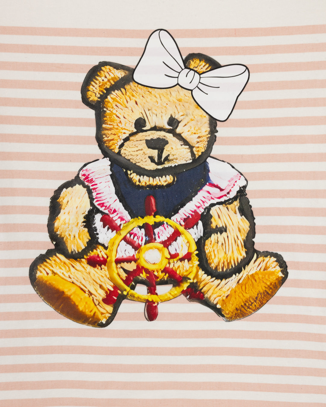 PHIL AND PHOEBE PINK TEDDY BEAR HALF STRIPED T-SHIRT
