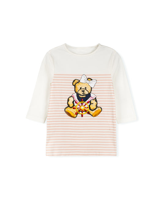 PHIL AND PHOEBE PINK TEDDY BEAR HALF STRIPED T-SHIRT