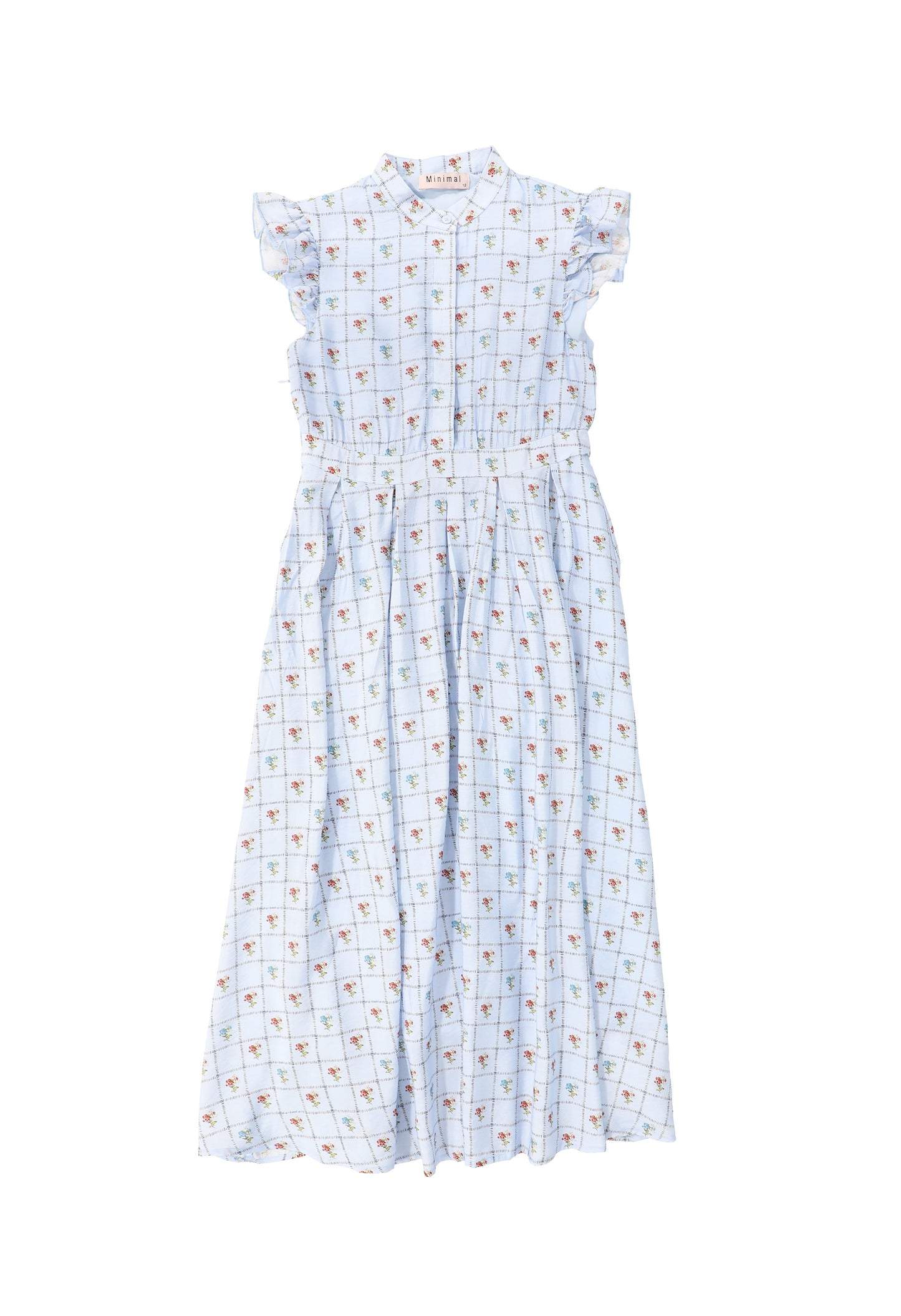 MINIMAL BLUE CHECKED FLORAL PRINT JUMPER