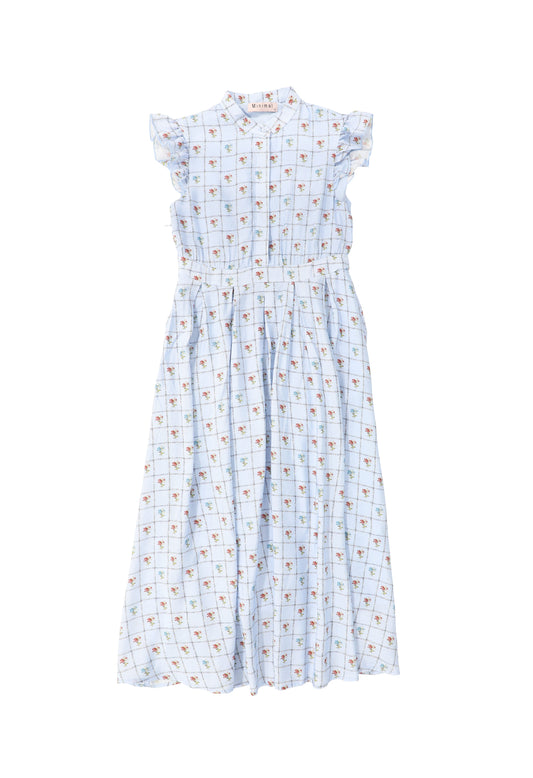 MINIMAL BLUE CHECKED FLORAL PRINT JUMPER