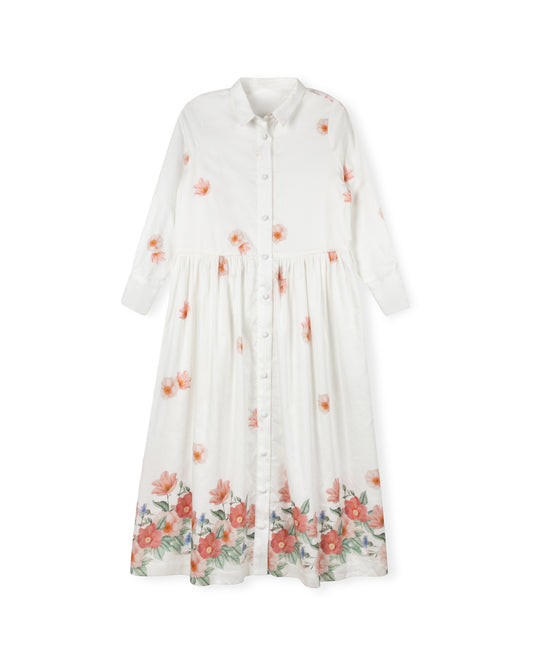 MINIMAL IVORY/PINK FLORAL SCATTERED SHIRT DRESS