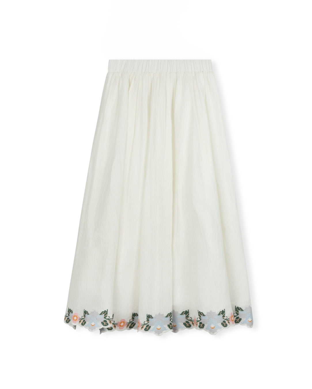 MALLORY AND MERLOT WHITE PASTEL EMBROIDERED SKIRT