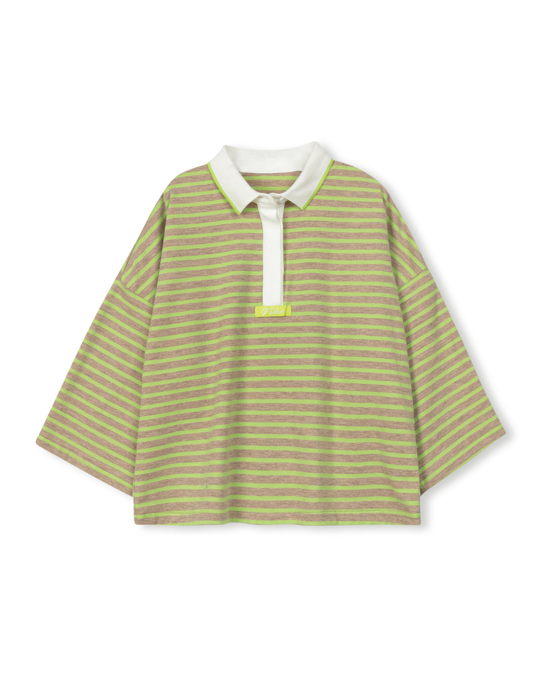 VIBE LIME STRIPE COLLARED T-SHIRT