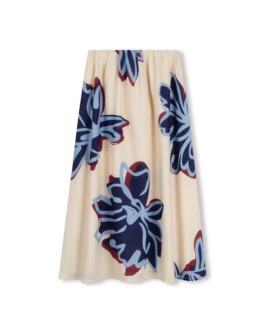 MALLORY AND MERLOT CREAM LINEN SCRIBBLE FLORAL SKIRT