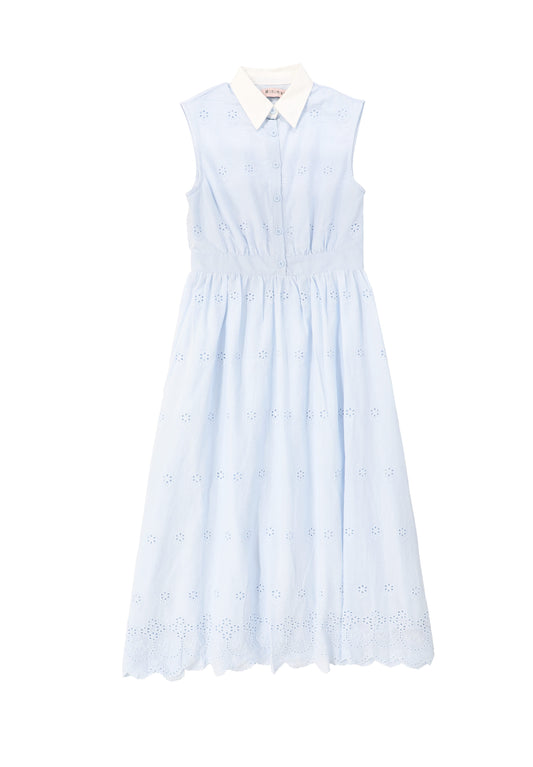 MINIMAL LIGHT BLUE EYELET COLLARED JUMPER