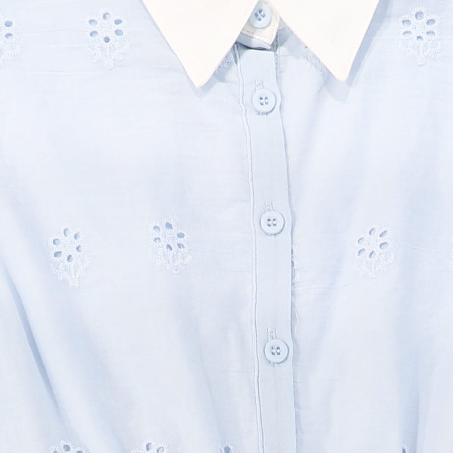 MINIMAL LIGHT BLUE EYELET COLLARED JUMPER