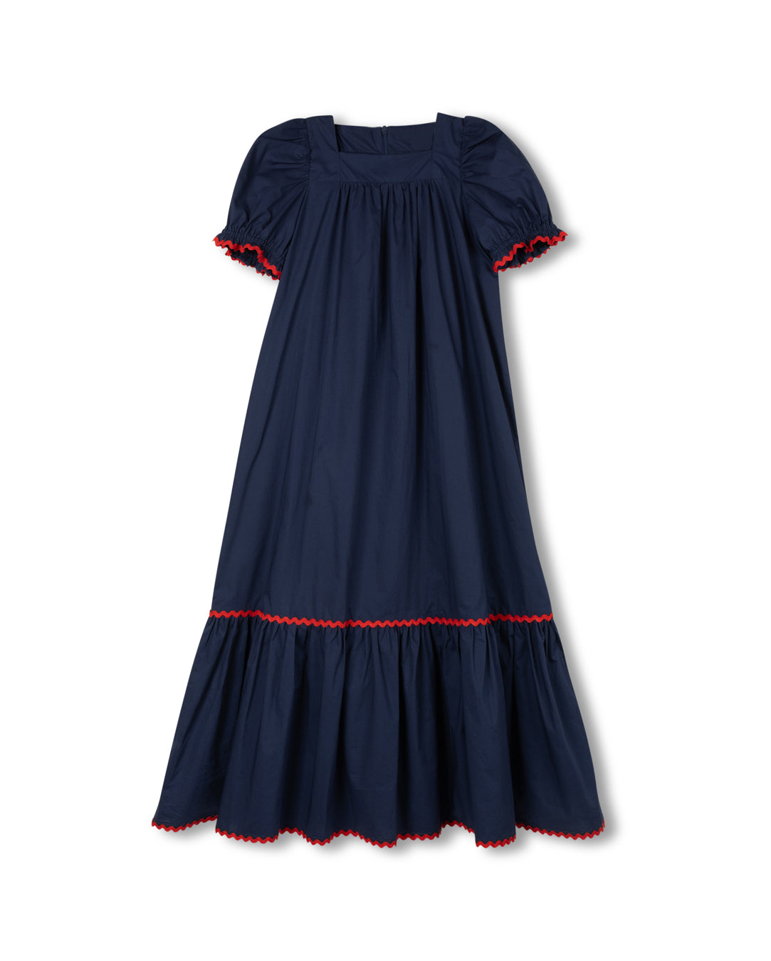 LILOU NAVY POPLIN SQUARE NECK MAXI DRESS