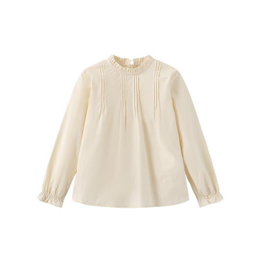 FRENCH HERITAGE CREAM RUFFLE NECK BLOUSE