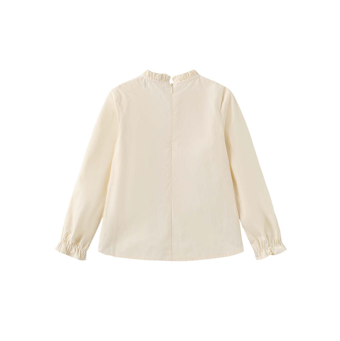 FRENCH HERITAGE CREAM RUFFLE NECK BLOUSE