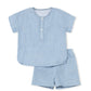 ONE CHILD BLUE THIN STRIPE SHORTS SET