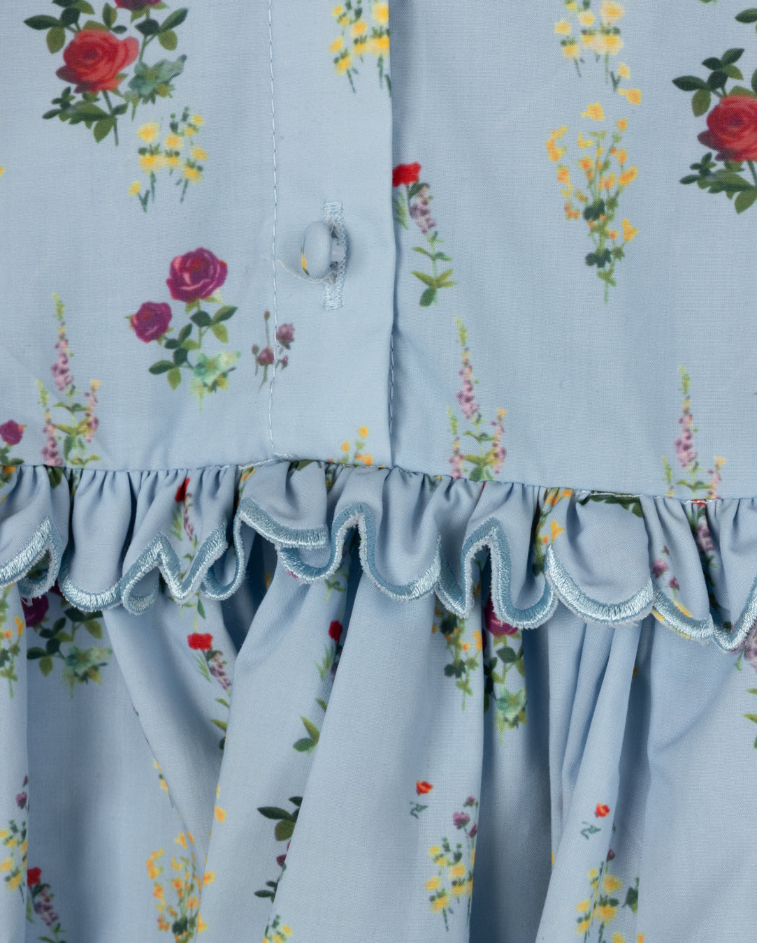 PAPILLON BLUE FLORAL SCALLOP TRIM DRESS