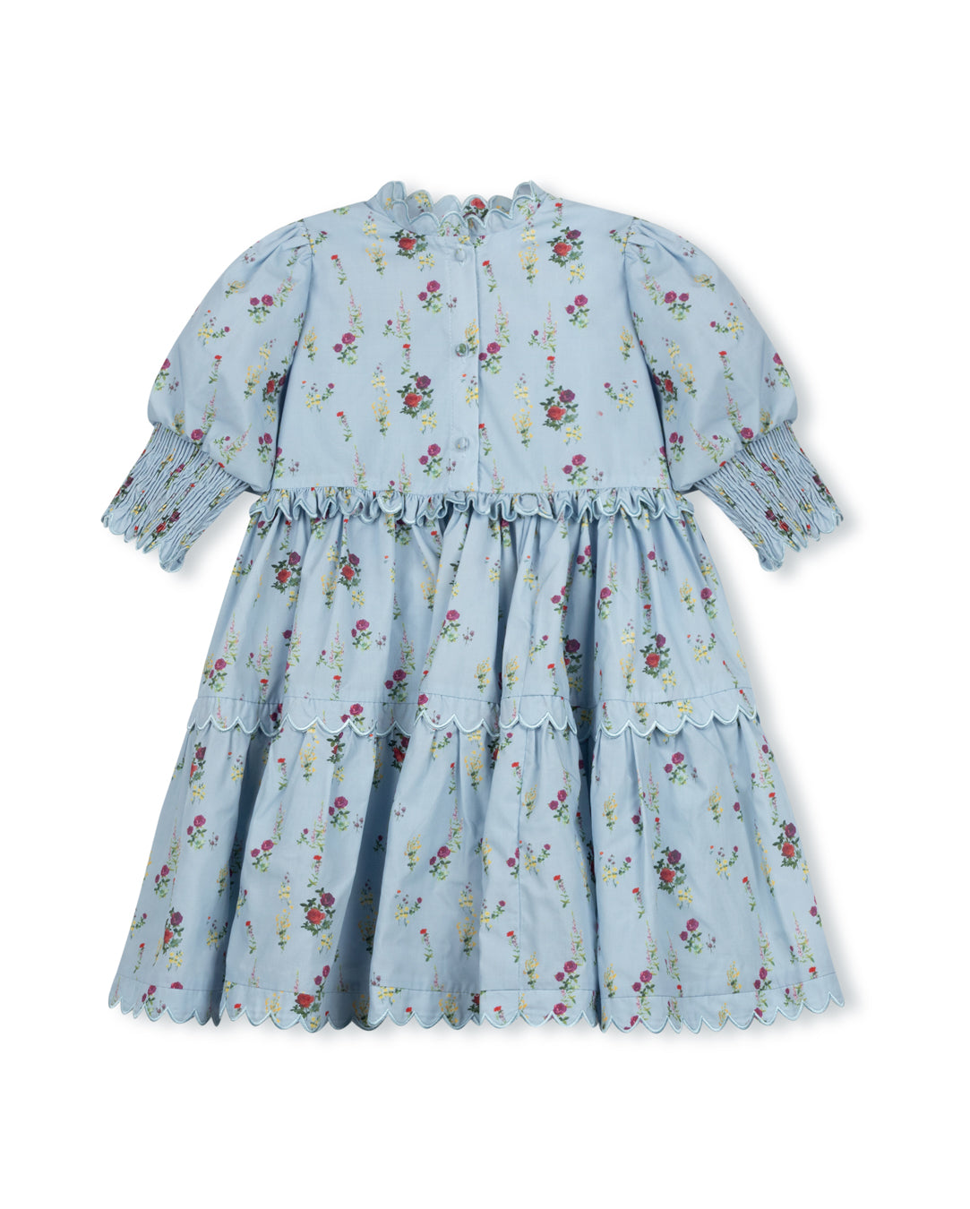 PAPILLON BLUE FLORAL SCALLOP TRIM DRESS