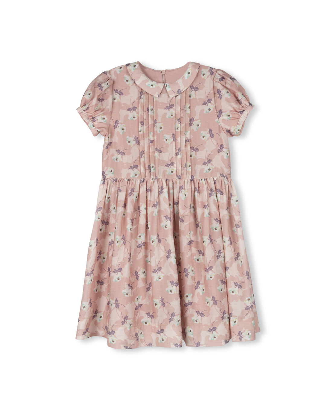 LILOU PINK FLORAL PLEAT COLLAR DRESS